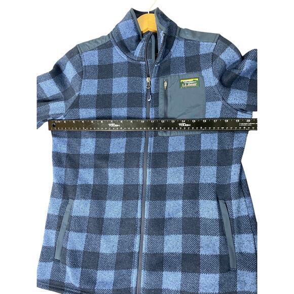 L.L.Bean Women's Sweater Fleece Jacket Full Zip Gingham Blue Size MED Granola - Picture 7 of 13